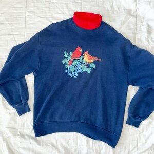Vintage Navy Blue Sweater with Cardinal Motif